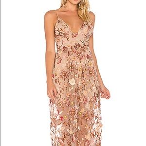 Botanic Midi Dress Nude Floral For Love & Lemons